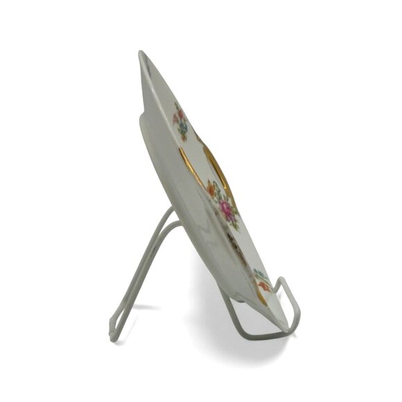 LIMOGES Porcelain Floral Platter With Gold Handles, France Vintage 11" - Picture 7 of 11